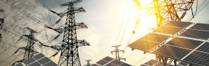 solar energy panels and Power transmission tower